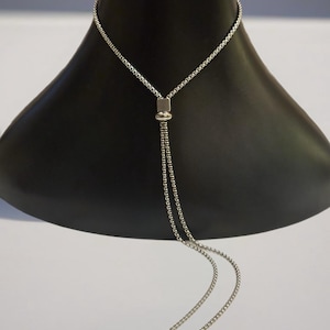 Stainless Steel Silver Lariat Necklace, Y Necklace, Sliding Box Necklace, Sliding Bead Adjustable Necklace, Gift for him or her, Unisex