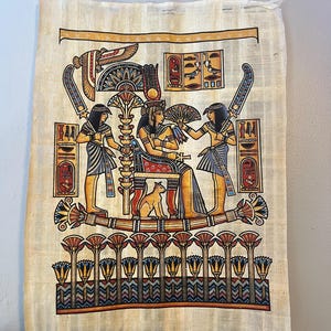Egyptian Papyrus Painting, Queen Nefertari with Cat, Handmade Wall Art, Ancient Egypt Decor, Cleopatra Hieroglyphs Papyrus, History Lover