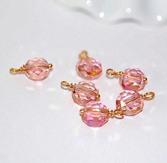 Vintage Pink And Gold crystal glass bead dangle drop pendant Etsy