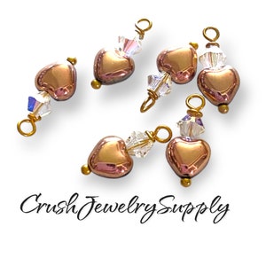 Bead Dangle, Heart Charms Rose Gold, metallic, pendants, jewelry making supplies   swarovski crystal