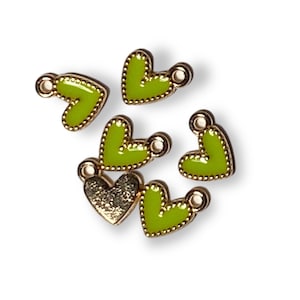 Lime Green Gold  enamelled Heart pendant charms jewelry making necklaces bracelets