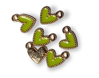 Colgante de corazón esmaltado en oro verde lima, amuletos, fabricación de joyas, collares, pulseras