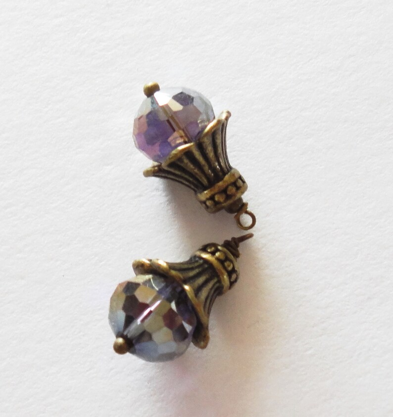 Orange Flower Swarovski Drop Crystal Bead Dangles Bronze Bead Caps