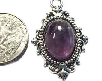 Silver Genuine Amethyst  Charms pendants bead dangles jewelry making supplies findings 1pc
