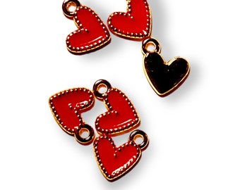 Colgante de corazón esmaltado en oro rojo para hacer joyas, collares y pulseras