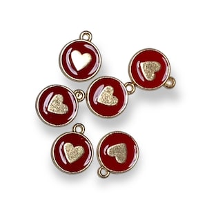Red Gold  enamelled Heart pendant charms jewelry making necklaces bracelets