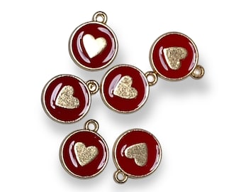 Colgante de corazón esmaltado en oro rojo, amuletos, fabricación de joyas, collares, pulseras