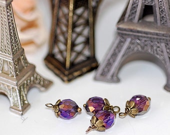 HandmadeVIntage Style Bead Drops Charms Dangles Wire Wrapped  Swarovski Crystal  Amethyst AB Viintage Charms