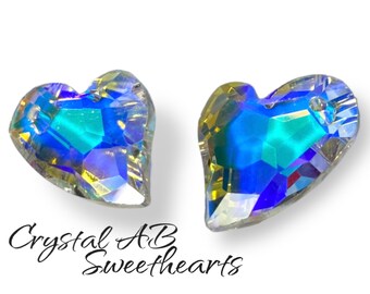 Clear AB  Crystal Heart Charms - Jewelry Making - Brass - Lucite - Swarovski Crystal