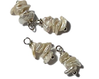 Keishi Pearls Drop Gemstone Bead Dangles Silver Bead caps Jewelry making bead supplies Handmade