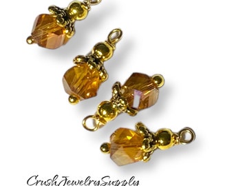Orange crystal drops,Dangles,  gold bead caps, Swarovski crystal  bead, faceted, Small dangle, beads jewelry making findings, earrings