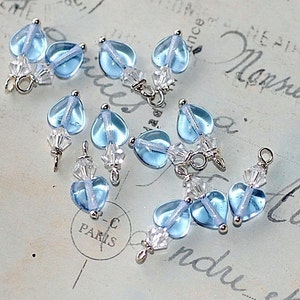 Bead Dangle Sapphire Heart Charms pendants jewelry making supplies clear  swarovski crystal