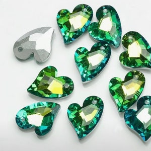 Aqua Blue Crystal Heart Charms - Jewelry Making - Brass - Lucite - Swarovski Crystal