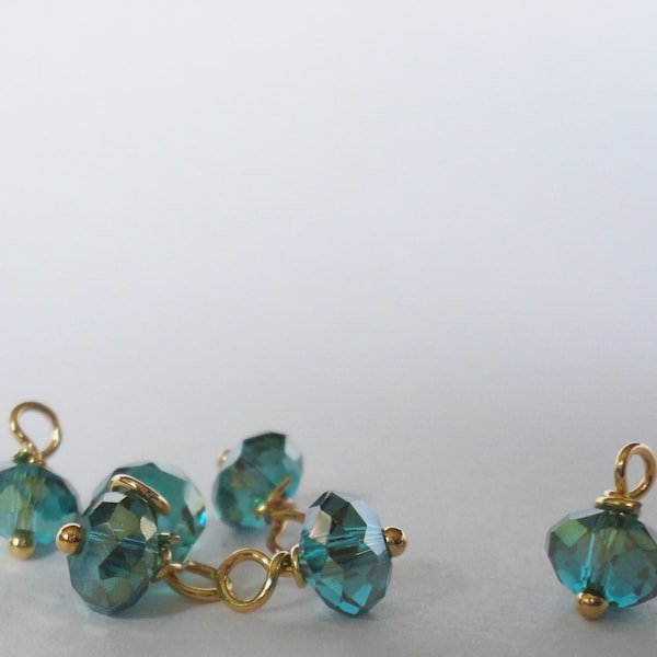 Vintage Teal green crystal bead faceted Swarovski  Charms Small dangle beads jewelry supplies