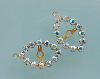 VIntage Swaarovski crystal drops Clear AB beads pendant dangles antiqued rhinestone rondelle