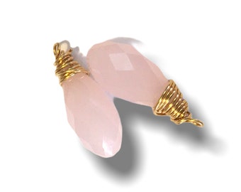 Rose Quartz  Faceted  Drop Gemstone Bead Dangles Silver Bead caps Jewelry making bead supplies Handmade