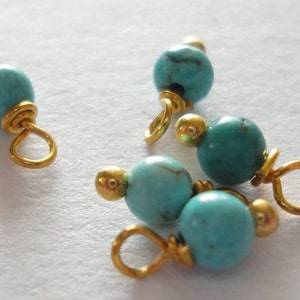 Turquoise |Smooth Round Drops|Gemstone Bead Dangles |Bronze Bead caps |Jewelry making bead supplies |Handmade |Very Small 4mm Turquoise