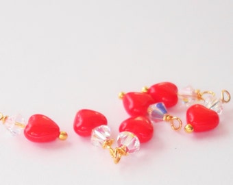 Bead Dangles Drops Charms Red Opaque hearts Tiny pendants Jewelry Making  beads Swarovski crystals