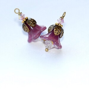 Bellfower Charms purple flowers bead faceted  Small dangle beads jewelry making findings crystal