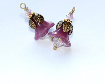 Bellfower Charms purple flowers bead faceted  Small dangle beads jewelry making findings crystal