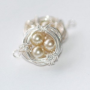 Silver  Sparrow Nest Charms bead dangles jewelry making supplies pendant earrings pearls wire wrapped 2 pc