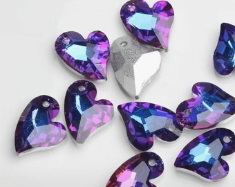 Purple Blue Crystal Heart Charms - Jewelry Making - Brass - Lucite - Swarovski Crystal