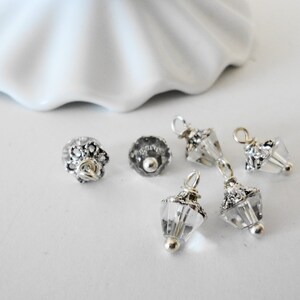 Petite Silver Crystal  Charms bead glass drops dangles jewelry making  brass bead caps pendants