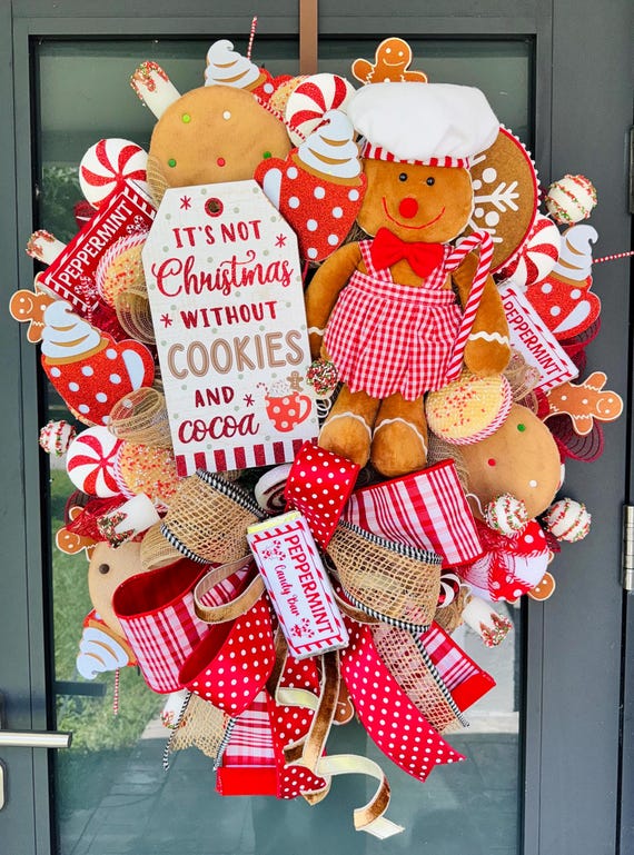 XL Gingerbread Christmas Wreath: Candyland Holiday Door Decor