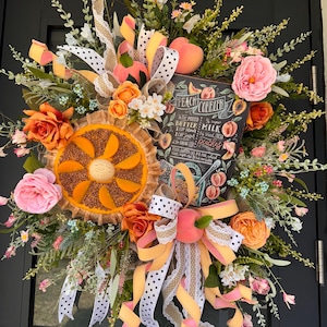 XL Peach Cobbler Wreath– Bright Fall Front Door Wreath in Orange, Everyday Floral Decor, Farmhouse Peach Wreath, Peach and Aqua Wreath