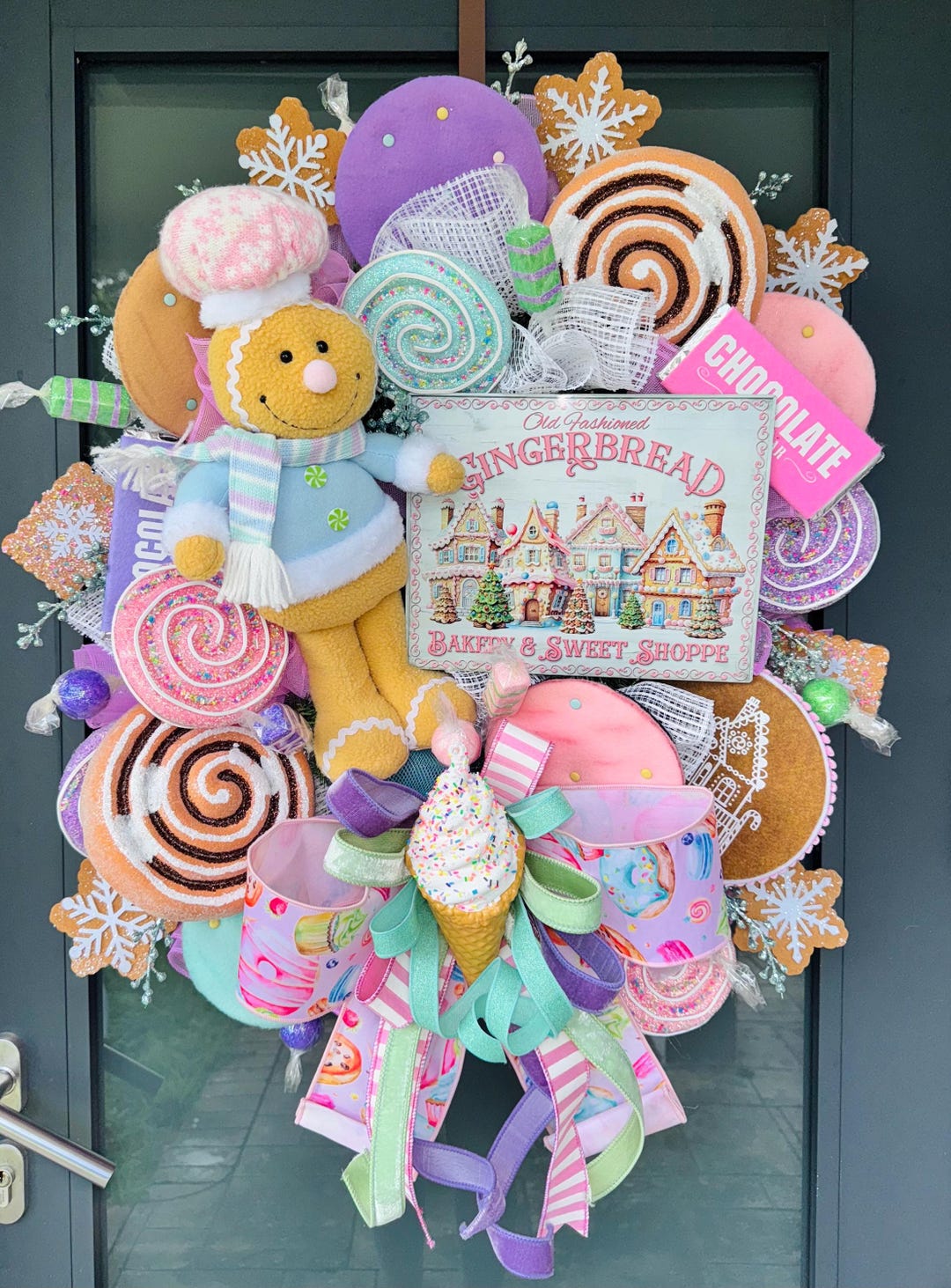XL Gingerbread Candyland Christmas Wreath: Whimsical Candy Holiday Door ...