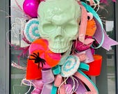 XL Candyland Halloween Swag, Candy Skull Wreath, Halloween Candy Wreath, Colorful Halloween Door Decor, Whimsical Candy Wreath, Skull wreath