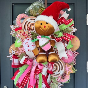 Corona navideña de jengibre XL: decoración navideña para puertas de Candyland imagen 1
