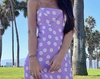 purple daisy dress euphoria Retro 90s Vintage Lavender Spaghetti Strap Daisy Dress Euphoria Maddy Perez