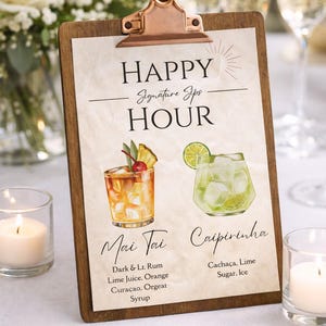 Utskrivbar meny för Happy Hour-snurror | Barskylt i A4, 5x7, 8x10, 11x14 | Nedladdning direkt