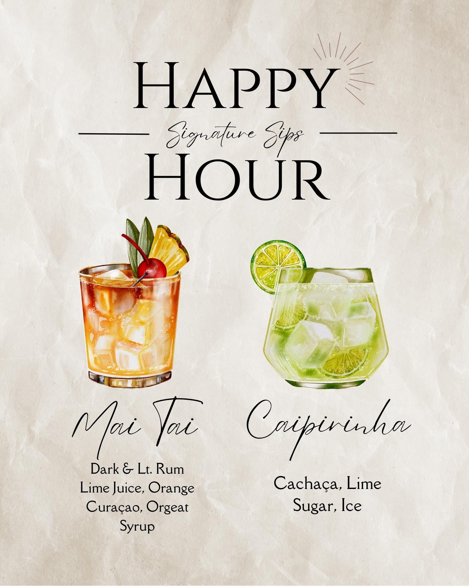 Happy Hour Sips Printable Menu | 5x7 8x10 11x14 A4 Bar Sign | Instant ...
