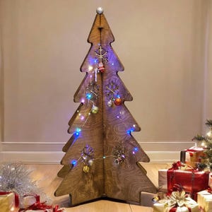 Wooden Christmas Tree, 4-Side Decorative Tree, Holiday Tree, Christmas Gift, Christmas Decor, Artificial Tree, Plywood, Pine Tree Design