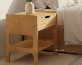Mesita de noche de madera con cajón, mesita de noche para dormitorio, organizador de mesa auxiliar de madera