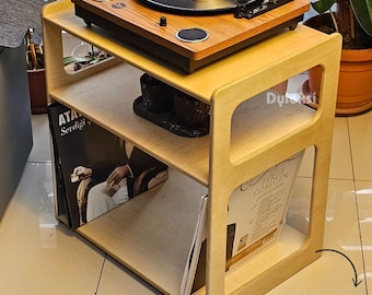 Wooden Record Player Stand – Mid-Century Modern Handcrafted Turntable Station with Vinyl Record Storage, Minimalist Design, Easy Assembly