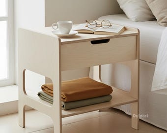 Minimalist Birch Plywood Nightstand: Modern Bedside Table with Drawer