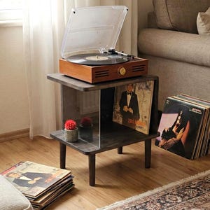 Handcrafted Record Player Stand: Mid-Century Modern Vinyl Storage, Wooden Turntable Stand, Rustic Design Table