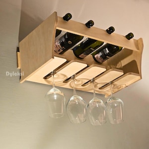 Wall Mounted Wooden Wine Rack: Minimalist Birch Plywood, Holds 4 Bottles