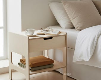 Minimalist Birch Plywood Nightstand: Modern Bedside Table with Drawer