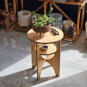 Wooden Coffee Table | Stool | Versatile Side Table | Round Nightstand | End Table | Small Coffee Table | Minimalist Plant Stand | Two Tier