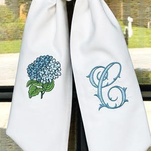 Hydrangea with Initial Wreath Sash, spring wreath sash, floral wreath sash