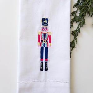 Red Nutcracker Oversized Hemstitched Hand Towel/Kitchen Towel/Hostess Gift/ Classic Christmas
