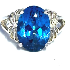 Natural 7.60 London Blue Topaz 925 Ring Size 7