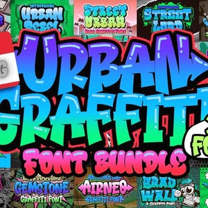 Paquete de fuentes de grafiti urbano, fuentes retro, fuentes geniales, fuentes Cricut, fuentes Canva
