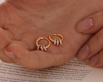 Pendientes clásicos de diamantes, aros de plata de ley 925 con pavé, ideales para bodas, cumpleaños y mamá.