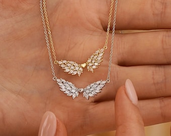Diamond Angel Wing Pendant Necklace, Pave CZ Diamond Angel Wings Charm Neckalce, Memorial Jewelry, Miscarriage Gifts for Mom, Gifts for Her