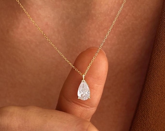 Minimalist Teardrop Necklace, Sterling Silver Necklace for Women,  Pear Gem Pendant Necklace, Bridesmaid Gift, Birthday Gift, Christmas Gift
